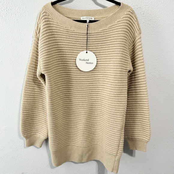 NWT Revolve Weekend Stories cream cable knit tunic sweater med wool blend - Picture 1 of 8